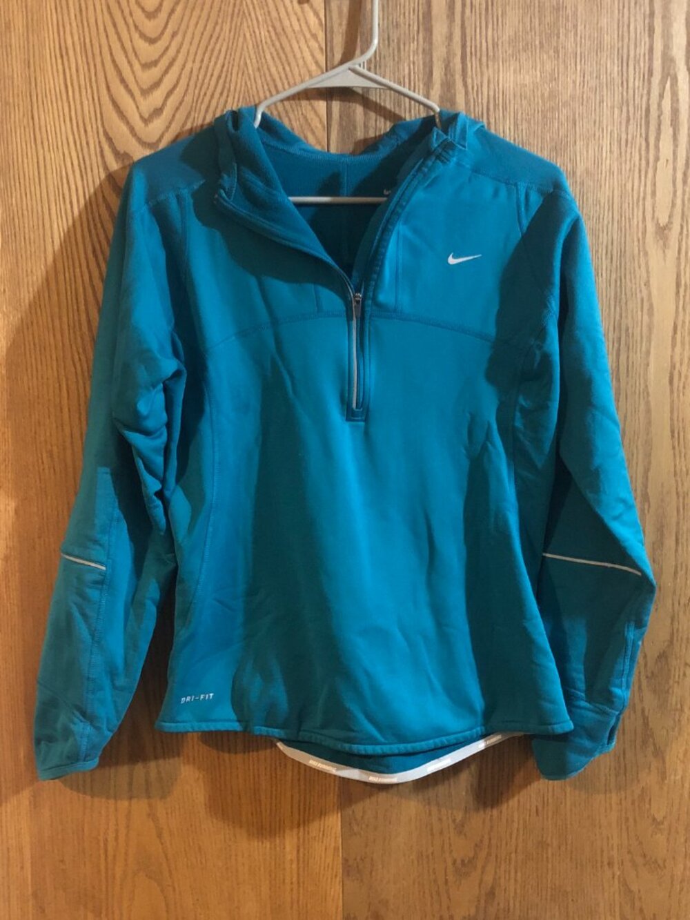 Nike Dri-FIT Womens Small S Teal 1/4 Zip Hooded Pullover Hoodie Running Athletic